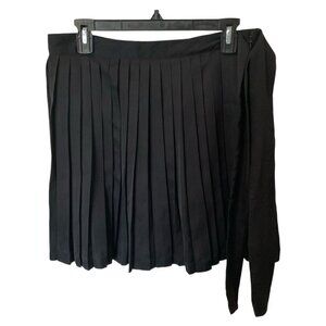 Gap Black Pleated mini Skirt with Bow 6 Side Zipper Polyester Lining belt flowy